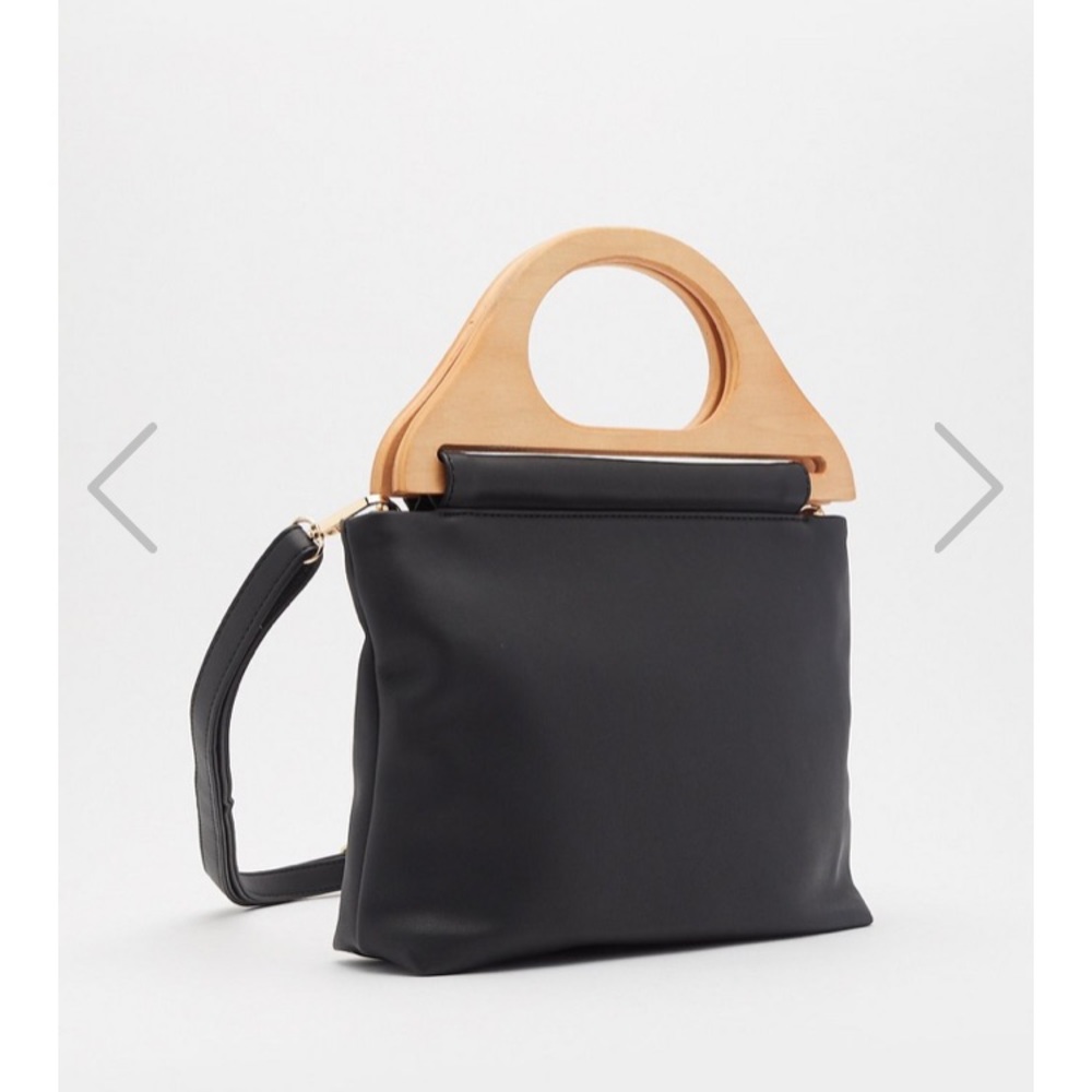 NEW Nasty Gal Black Wooden Handle Crossbody - Picture 3 of 5